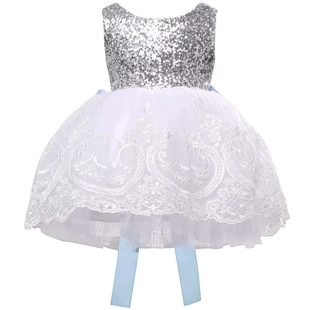 Baby girl formal dress white and blue